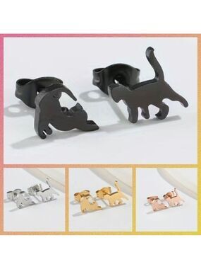 Playful Cats Stainless Steel Stud Small Earrings #1409 (Color: black)
